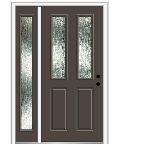 MMI Door 48 in. x 80 in. Left-Hand/Inswing Rain Glass Brown Fiberglass Prehung Front Door on 4-9/16 in. Frame