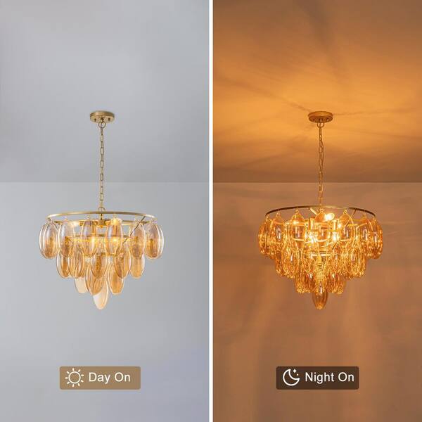 MENCOLULU 24 in. 6-Light Modern Gold Bubble Glass Chandelier
