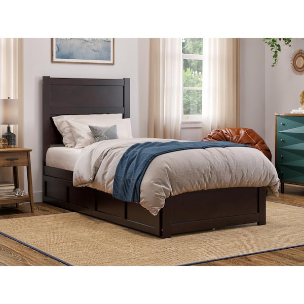 NoHo Espresso Twin Solid Wood Extra Long Storage Platform Bed with Footboard and 2-Drawers