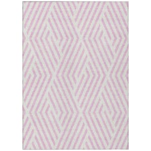 Pink and White 8 ft. x 10 ft. Woven Geometric Rectangle Indoor/Outdoor Area Rug