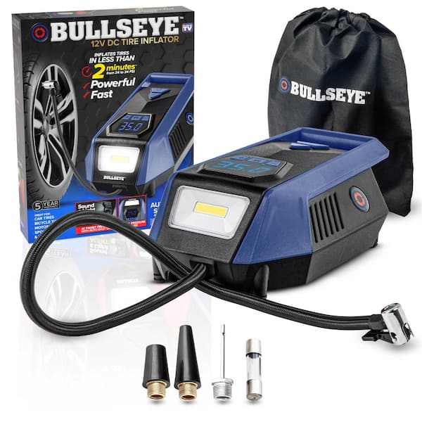 BULLSEYE 150 PSI Handheld Tire Inflator with Digital Pressure Gauge, Sound and Light Alert in Blue