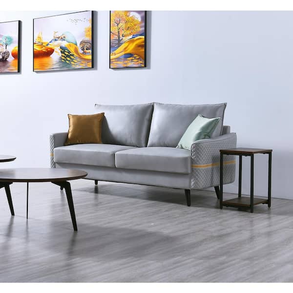 GODEER 72 in. W Straight Arm Fabric Straight 3-Seat Sofa Couch, Studio 2 Pillows Included in Light Gray