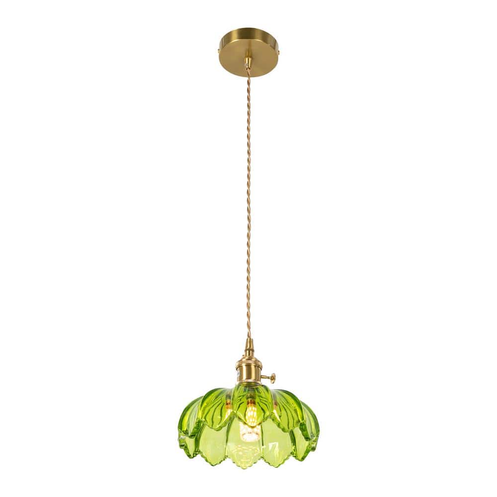 OUKANING 40Watt 1Light Gold Modern PendantLight with Green Flower