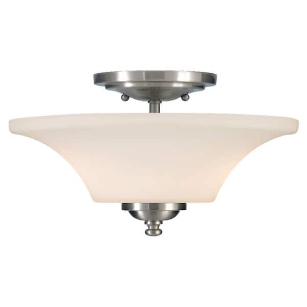 Generation Lighting Barrington 13 in. W. 2-Light Stainless Steel Semi-Flush Mount Light with Opal Etched Glass Shade