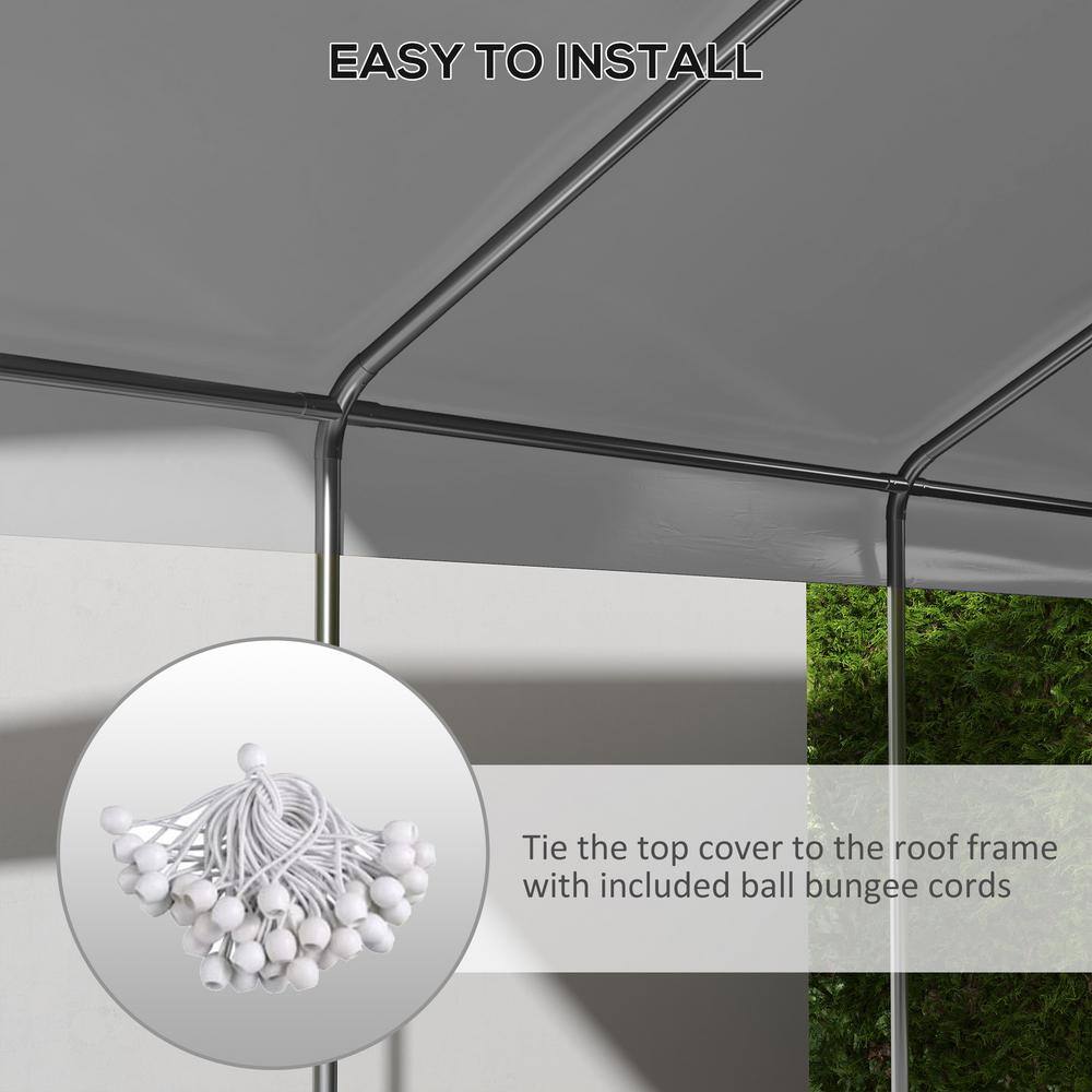 Dark Gray Polyethylene Carport Canopy Replacement Cover with Bungee Cords