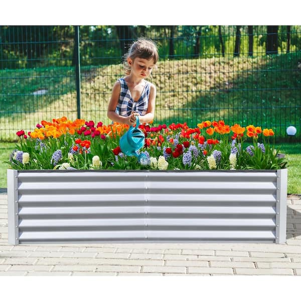 AUTMOON 6x3x1.5 ft. Raised Garden Bed, Outdoor Planter Garden Box Large Steel Planter Box for Vegetables Fruits Flowers, Silver