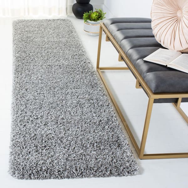 California Shag 2 ft. x 10 ft. Silver Solid Flokati Runner Rug