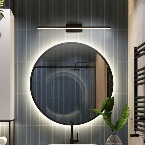 HUOKU NIMBUS 1-Light 23.8 in. W Black Integrated LED Vanity Light Bar Modern Minimalist Wall Sconce for Bathroom and Vanity