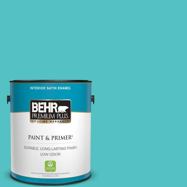 BEHR PREMIUM PLUS 1 gal. #500B-4 Gem Turquoise Satin Enamel Low Odor Interior Paint & Primer