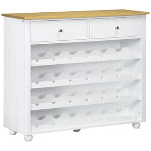 White Wood 39.25 in. Kitchen Island with 28-Bottle Wine Rack and 2-Storage Drawers