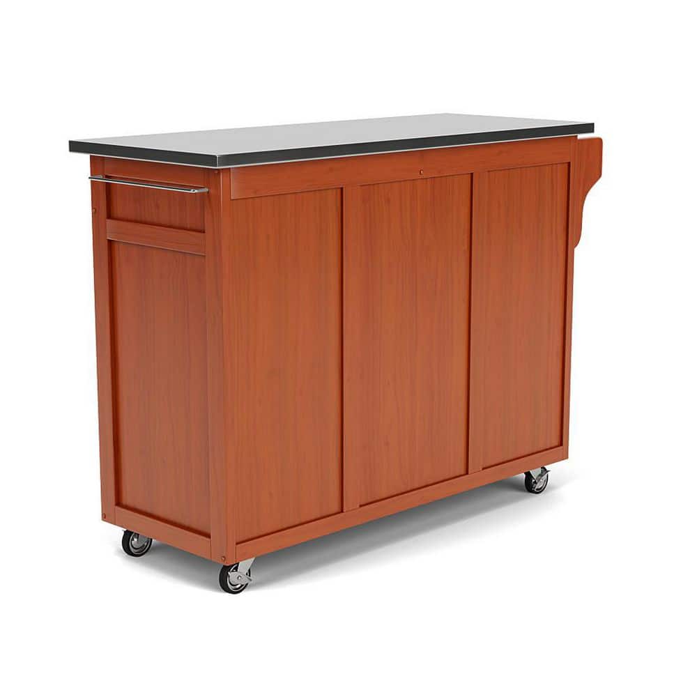 Stainless Steel Top Oak Kitchen Cart with Spice Rack