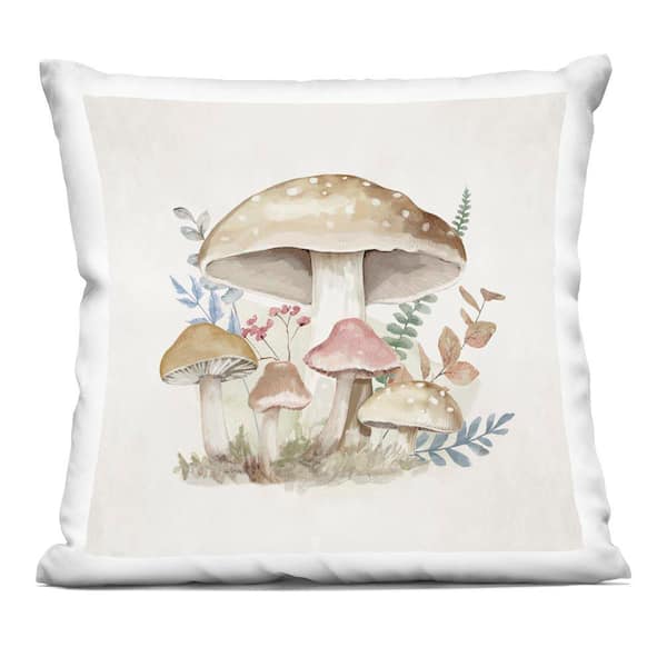 Stupell Industries Neutral Cottage Mushrooms Beige Abstract Polyester 18 in. x 18 in. Throw Pillow