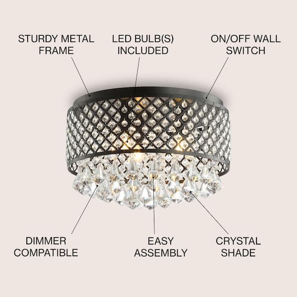 JONATHAN Y Evelyn 17 in. 3-Light Crystal Drops/Metal LED