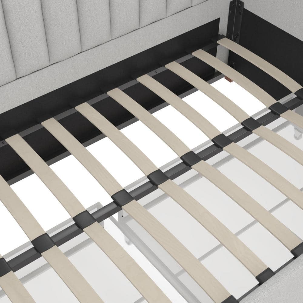 Twin Gray Linen Upholstered Daybed with Storage Drawers