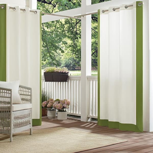 Waverly Hampton Green Border Pattern Polyester 52 in. W x 108 in. L Light Filtering Single Outdoor Grommet Panel