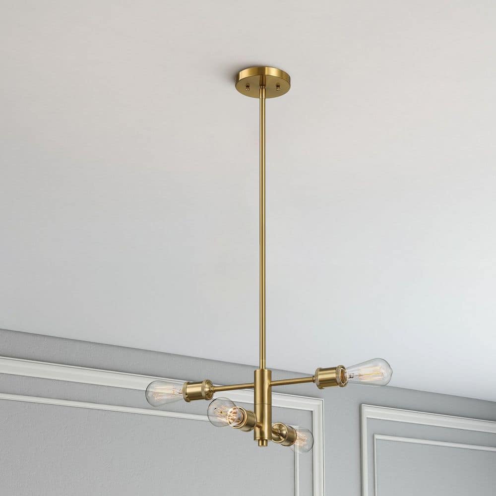 Trellis Modern Gold 4-Lights Chandelier Vintage Pendant Fixture for Living Room, Dining, Kitchen in Brass and Glass price history on PriceWatchPro