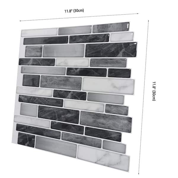 White Grey Marbles Mosaic Brick Peel and Stick Wall Tile Self-adhesive Stic & 