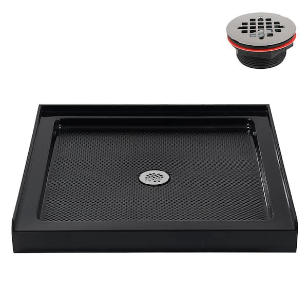 32 in. x 32 in. Alcove Acrylic Shower Pan Base in Glossy Black with Center Drain Included