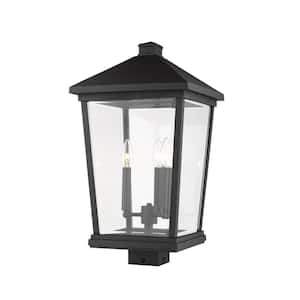 Beacon 22.3 in. 3-Light Black Aluminum Hardwired Outdoor Weather Resistant Post Light Square Fitter with No Bulb Include