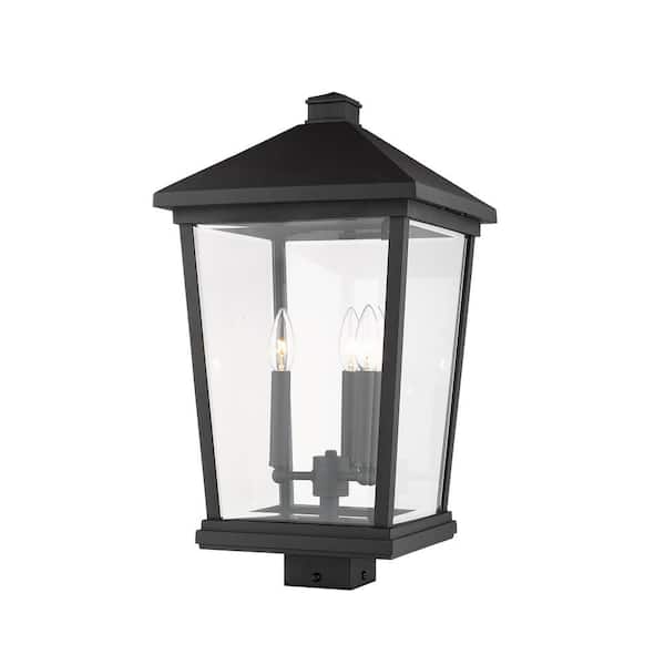 Unbranded Beacon 22.3 in. 3-Light Black Aluminum Hardwired Outdoor Weather Resistant Post Light Square Fitter with No Bulb Include