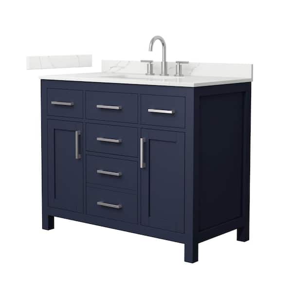 Wyndham Collection Beckett 42 in. Single Freestanding Dark Blue Bath Vanity with Giotto Quartz Top (Assembled)