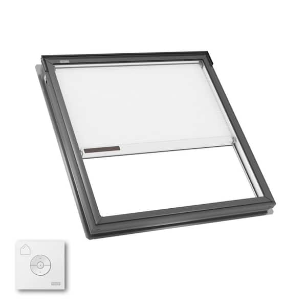 44-1/4 in. x 45-3/4 in. Fixed Deck Mount Skylight w/ Laminated Low-E3 Glass, White Solar Powered Room Darkening Shade