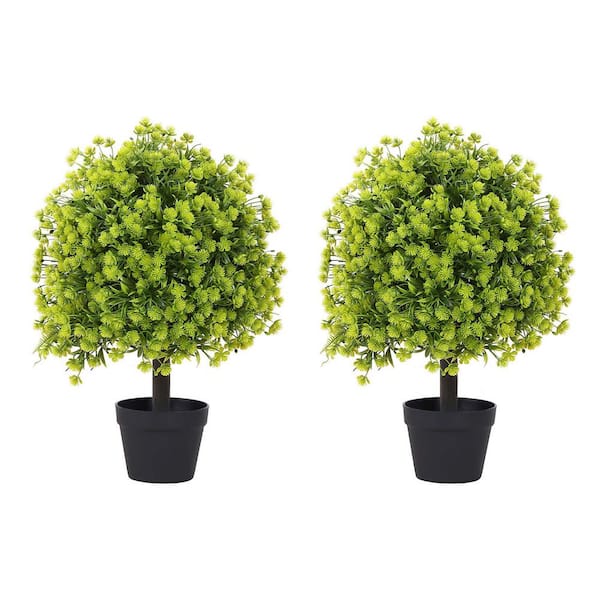 2-Piece 24 in. Artificial Topiary Ball Plum grass in Pot for Garden