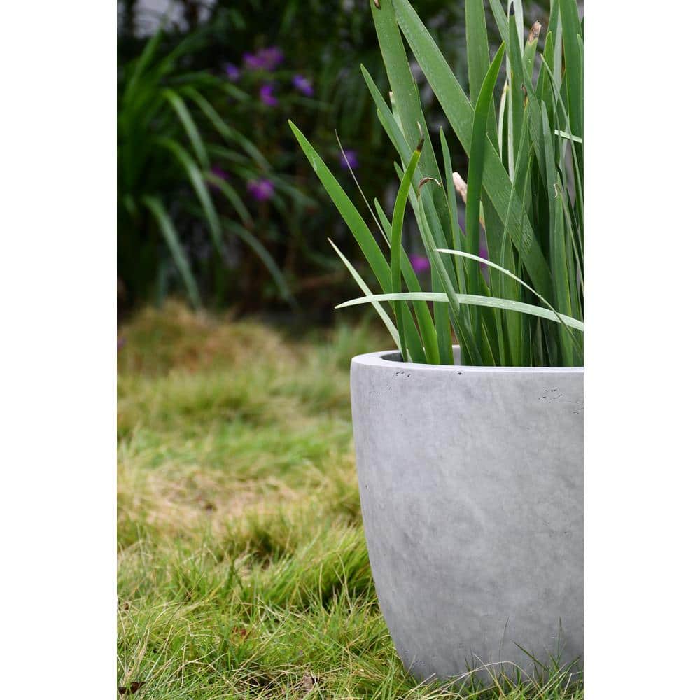 16.93" Natural Concrete Round Lightweight Outdoor Planter