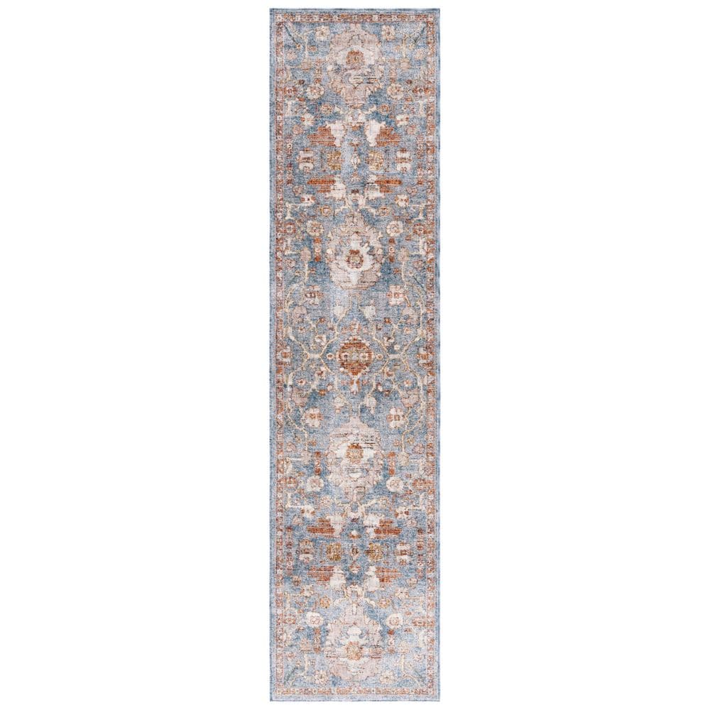SAFAVIEH Heirloom 2 ft. x 8 ft. Gray/Blue Rust Border Distressed Runner ...