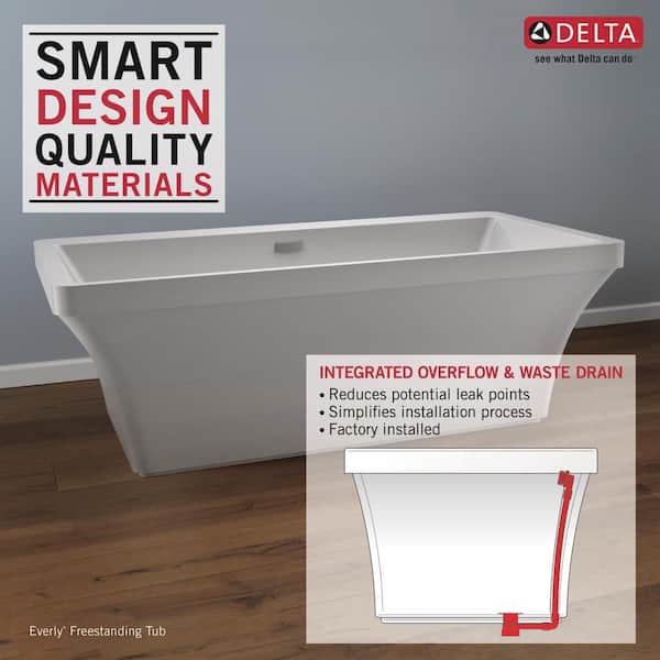 Everly 67 in. Acrylic Flatbottom Bathtub with Integrated Waste and Overflow in White Everly 67 in. Acrylic Flatbottom Bathtub with Integrated Waste and Overflow in White