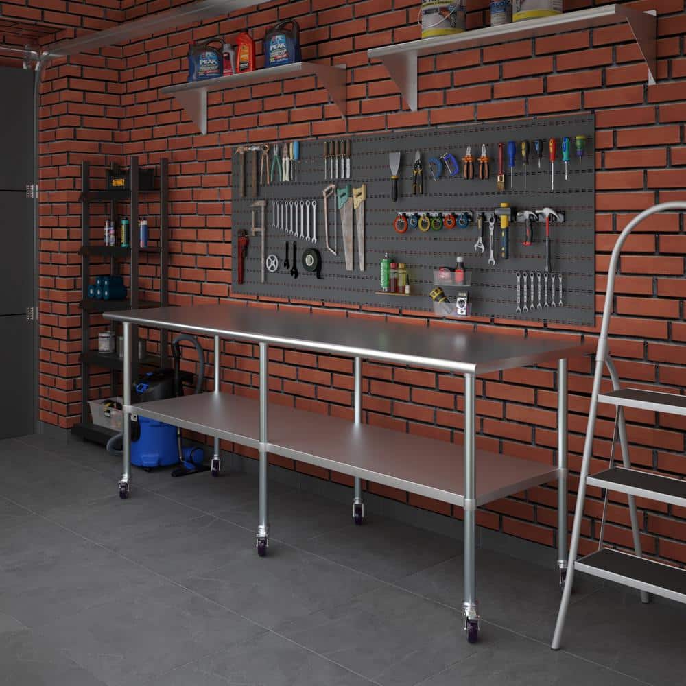 96'' Stainless Steel Work Table with Undershelf and Casters