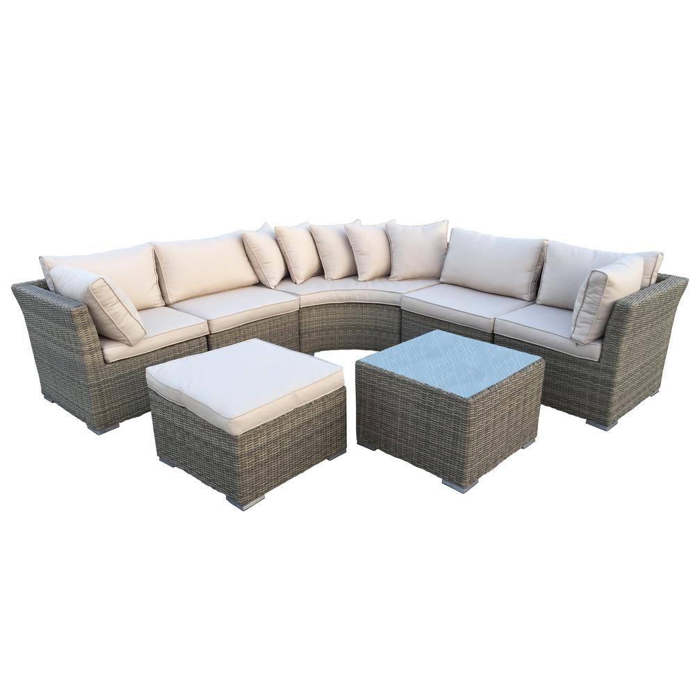 Borneo Modular 7-Piece Wicker Patio Sectional Seating Set with Oatmeal ...