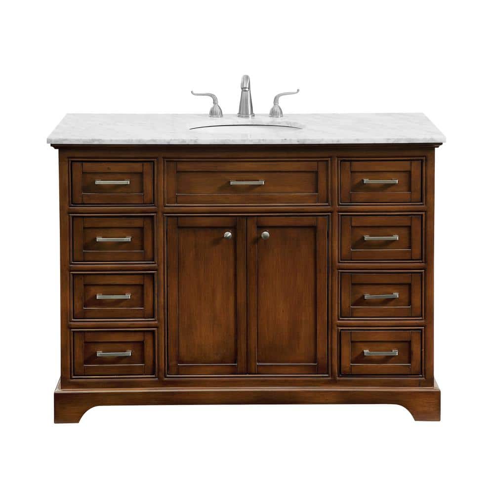 Timeless Home 48 in. W Single Bathroom Vanity in Teak with Vanity Top in Wh