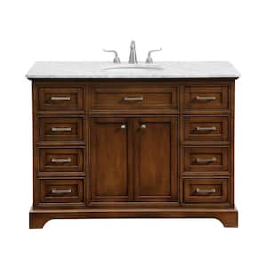 Timeless Home 48 in. W Single Bathroom Vanity in Teak with Vanity Top in White with White Basin