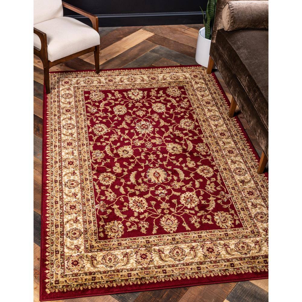 Red and Gold Rectangular Floral Synthetic Area Rug 4' x 6'