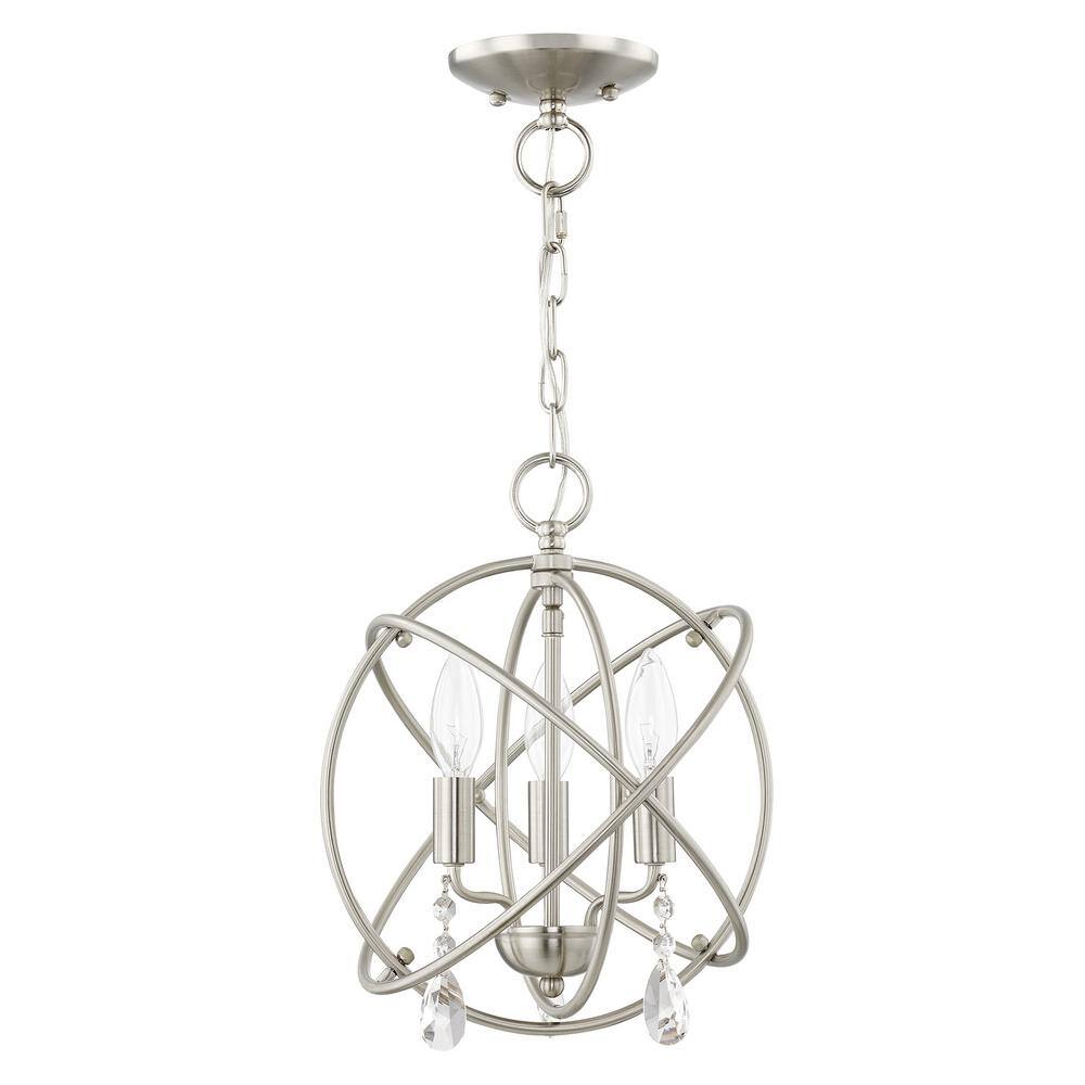 Elegant Mini 3-Light Brushed Nickel Chandelier with Clear Crystal Accents