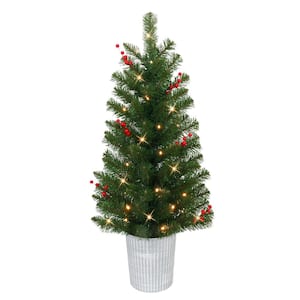 Set of 2 3.5 ft. Pre-Lit Adorned Potted Artificial Christmas Trees