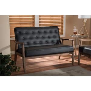 Sorrento 49 in. Brown Faux Leather 2-Seater Loveseat with Wood Frame