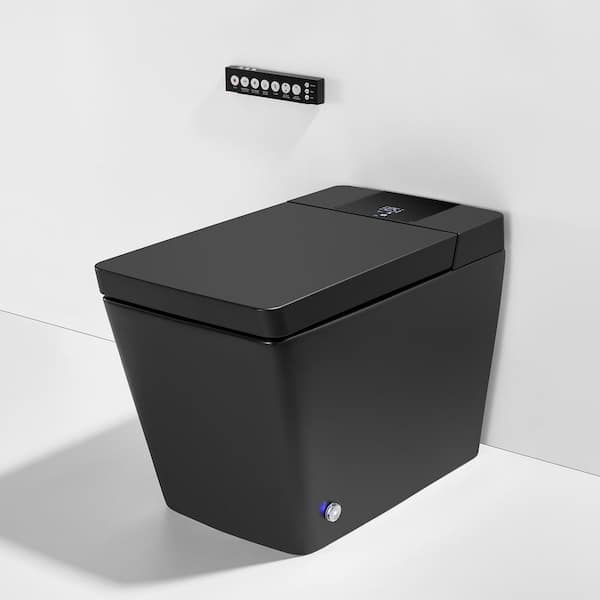 Square Smart Bidet Toilet Tankless System in Matte Black Adjustable Spray Outle, UV Light, Heat Seat and Remote Control