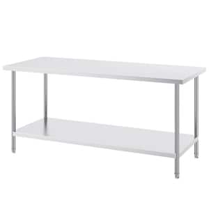 Stainless Steel Prep Table, 920 lbs. Load Capacity, 30 x 72 x 34 In, Heavy Duty Metal Worktable with 3 Adjustable Silver