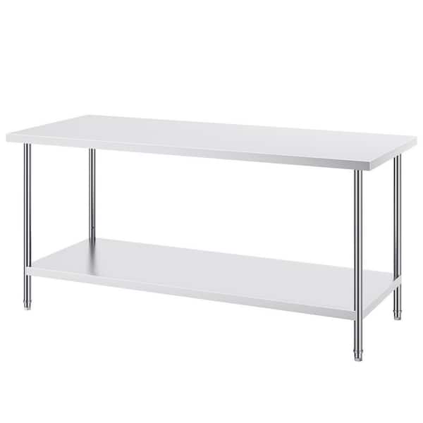 Stainless Steel Prep Table, 920 lbs. Load Capacity, 30 x 72 x 34 In, Heavy Duty Metal Worktable with 3 Adjustable Silver