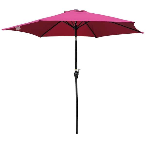 maocao hoom 9 ft. Round Patio Market Round Outdoor Umbrellas with Crank and Push Button Tilt in Burgundy