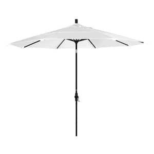 11 ft. Black Aluminum Pole Market Aluminum Ribs Crank Lift Outdoor Patio Umbrella in Natural Sunbrella