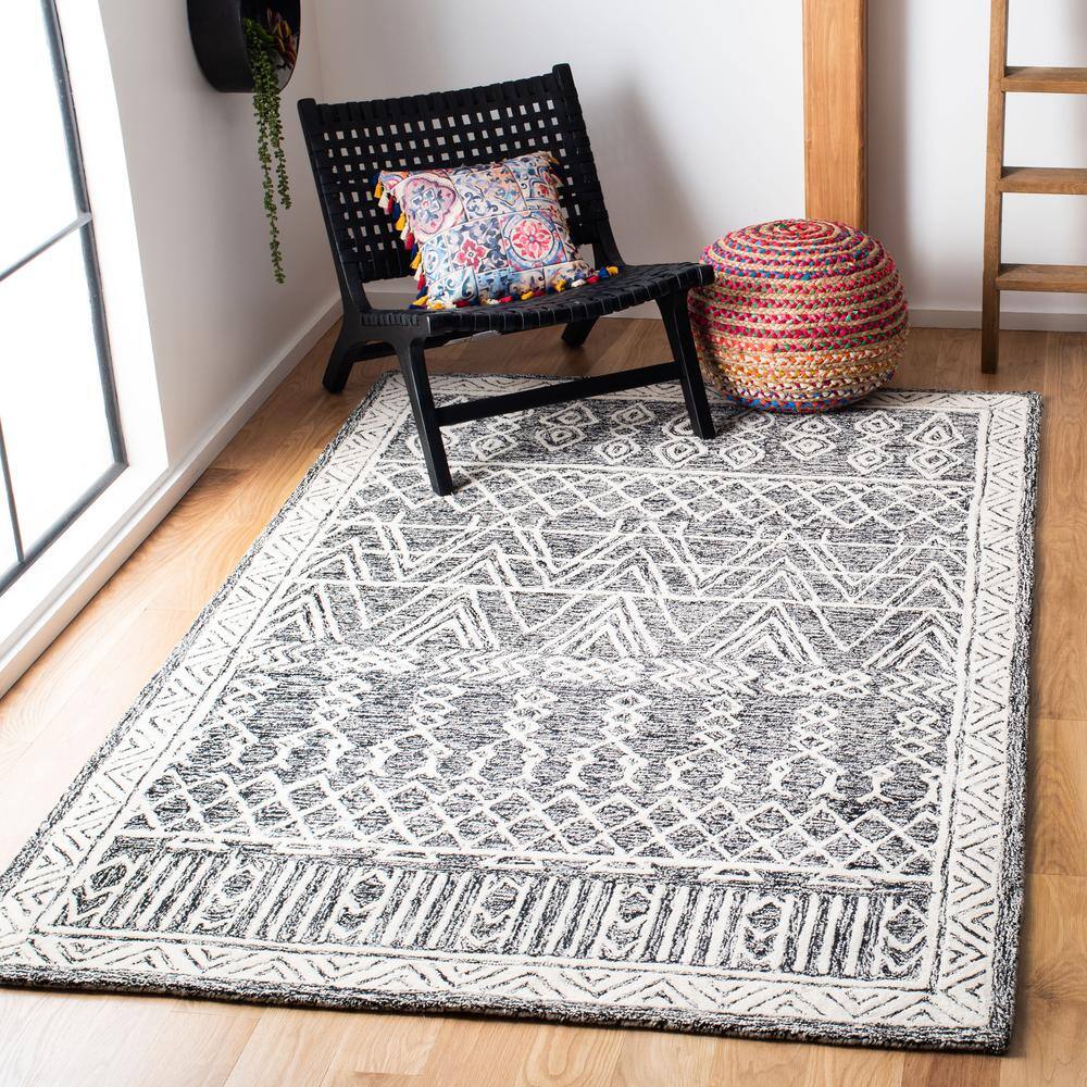 Handmade Black and Ivory Wool Abstract 9' x 12' Area Rug