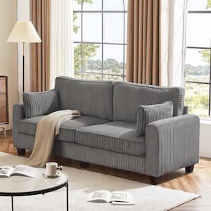 80 in. W Gray Square Arms Corduroy Fabric Sofa Wood Leg Loveseat with Removable Cushions