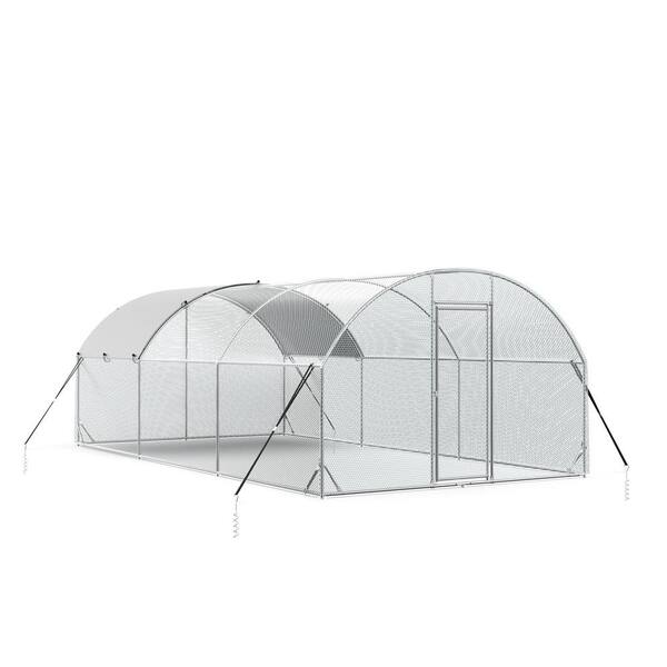 GOGEXX 10 ft. L x 6.6 ft. W Outdoor Large Metal Walk-In Chicken Coop Poultry Cages with Waterproof Anti-Ultraviolet Cover