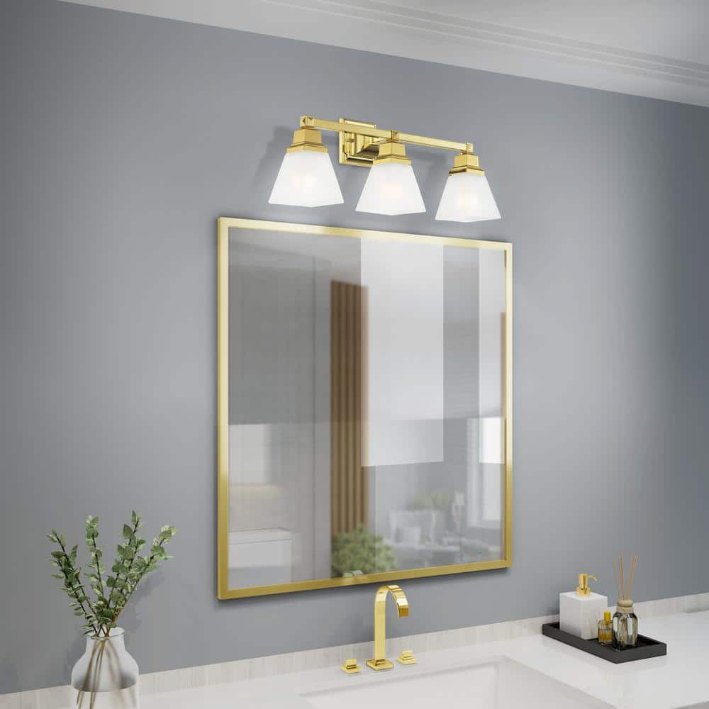 Polished Brass 3-Light Vanity with Etched Opal Glass