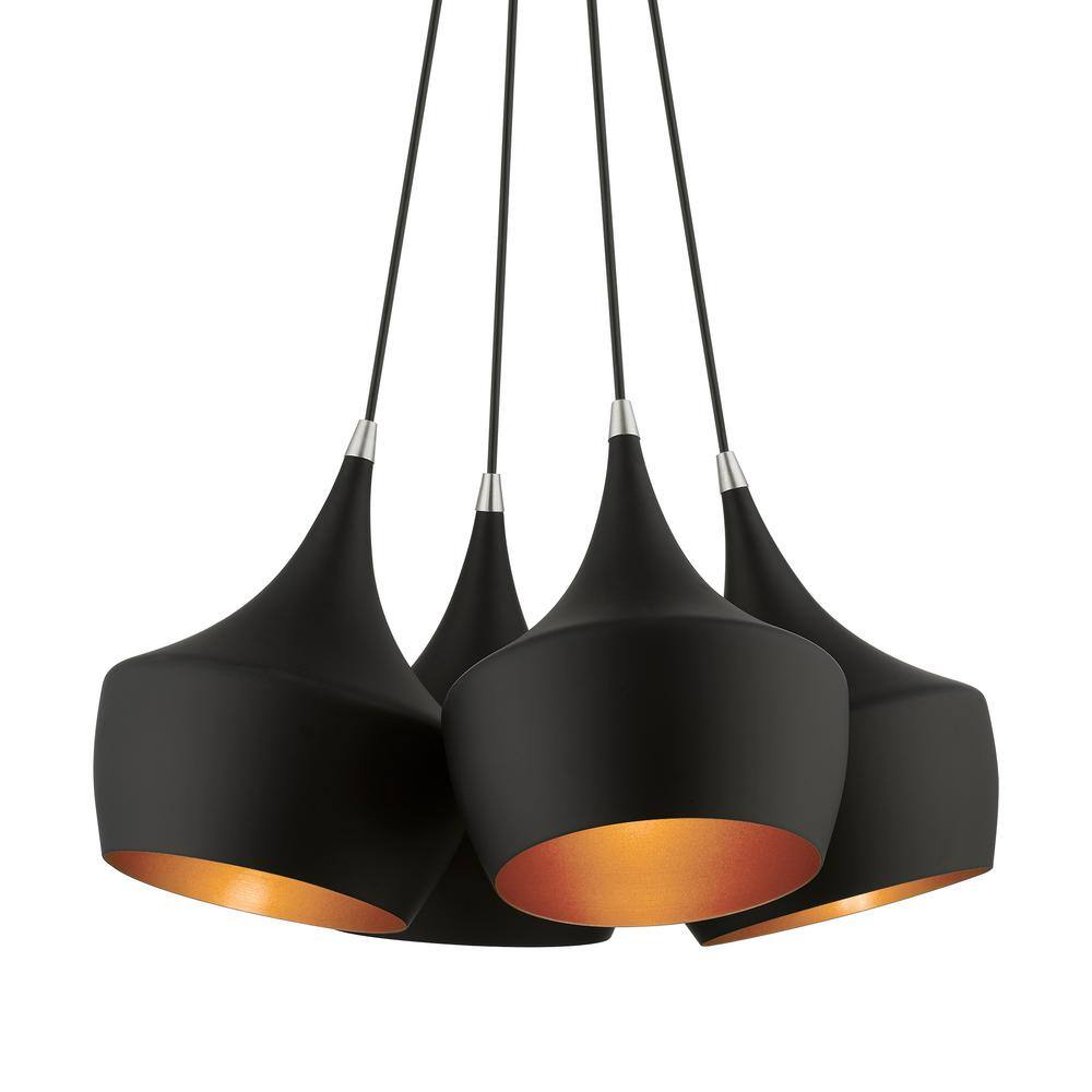 Waldorf 4-Light Teardrop Cluster Pendant Black with Gold Interior