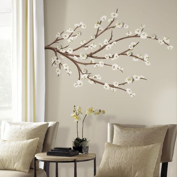 York Wallcoverings 5 in. x 19 in. White Blossom Branch with Embellishments  31-Piece Peel and Stick Giant Wall Decal RMK3201GM - The Home Depot