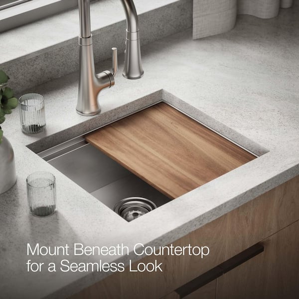Lyric Drop-In Workstation Stainless Steel 22 in 1-Hole Single Bowl Kitchen Sink with Integrated Ledge and Accessories